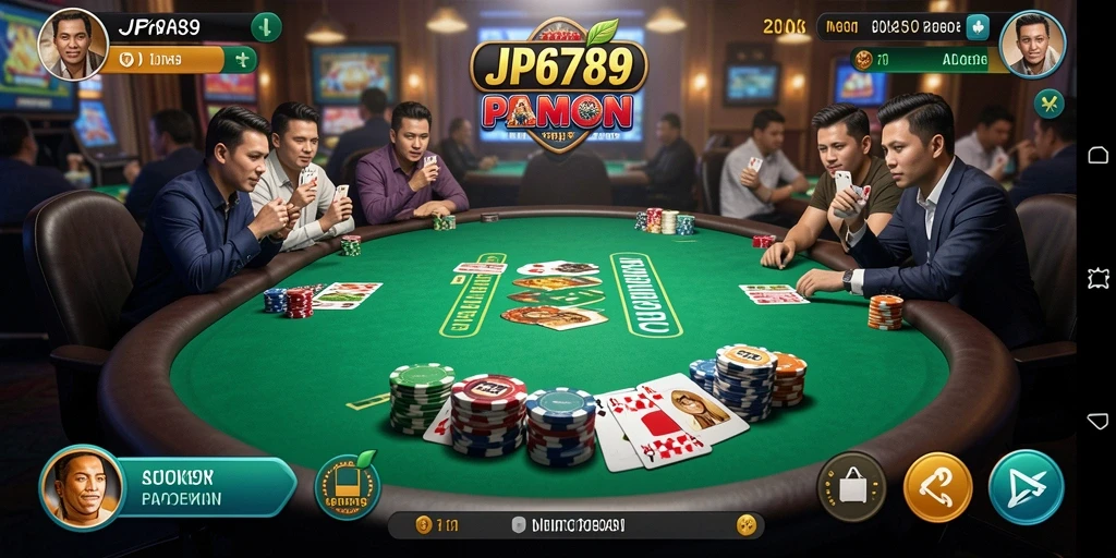 Screenshot JP6789 menunjukkan aksi seru dalam permainan poker.