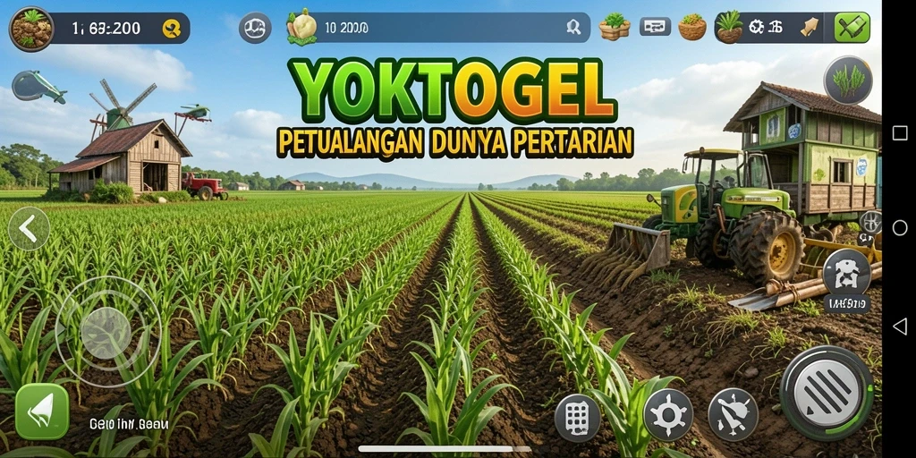 Tampilan gameplay menarik dengan ladang yang subur dan beragam tanaman.
