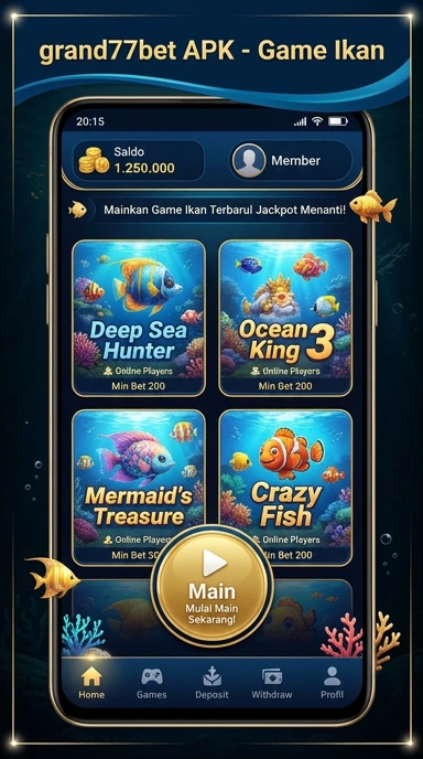 Tampilan utama aplikasi grand77bet yang menarik dan mudah dinavigasi.